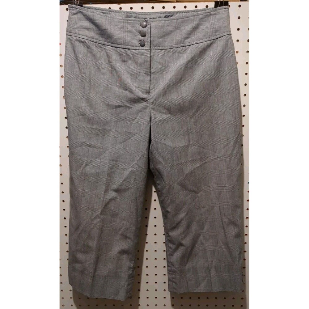 Larry Levine Dress Capri Pants Women Size 8 Stretch Pinstripe Black